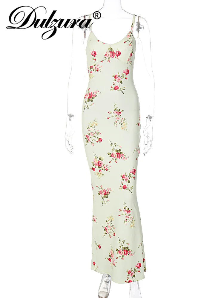 Sexy Y2K Floral Print Sleeveless Backless Bodycon Maxi Dress – Club Birthday & Party Dress