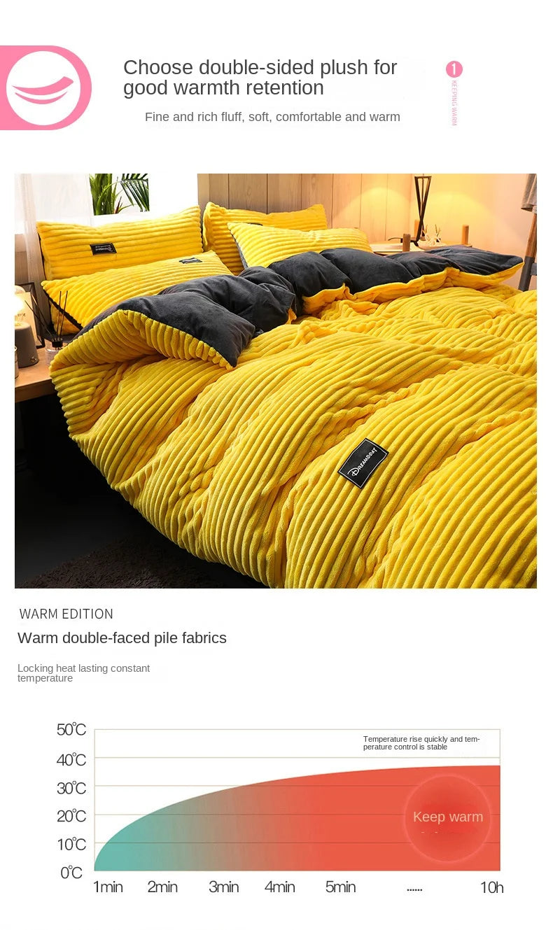 Thick Velvet Duvet Cover Set – Warm Solid Color 3-Piece Bedding, 12 Colors & 4 Sizes