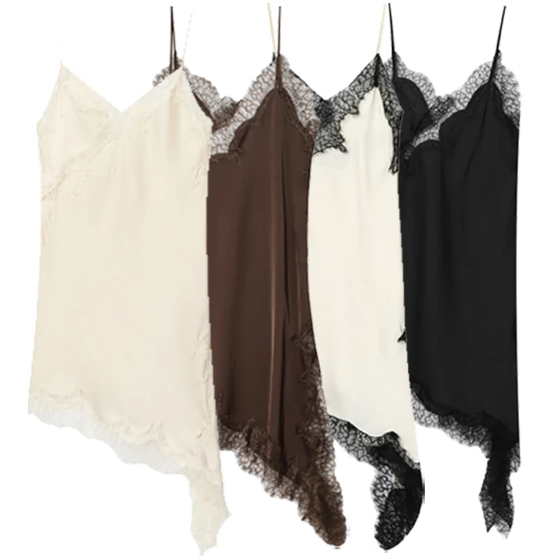 HXAO Lace Asymmetric Slip Mini Dress – Sexy Sleeveless Backless Evening Dress