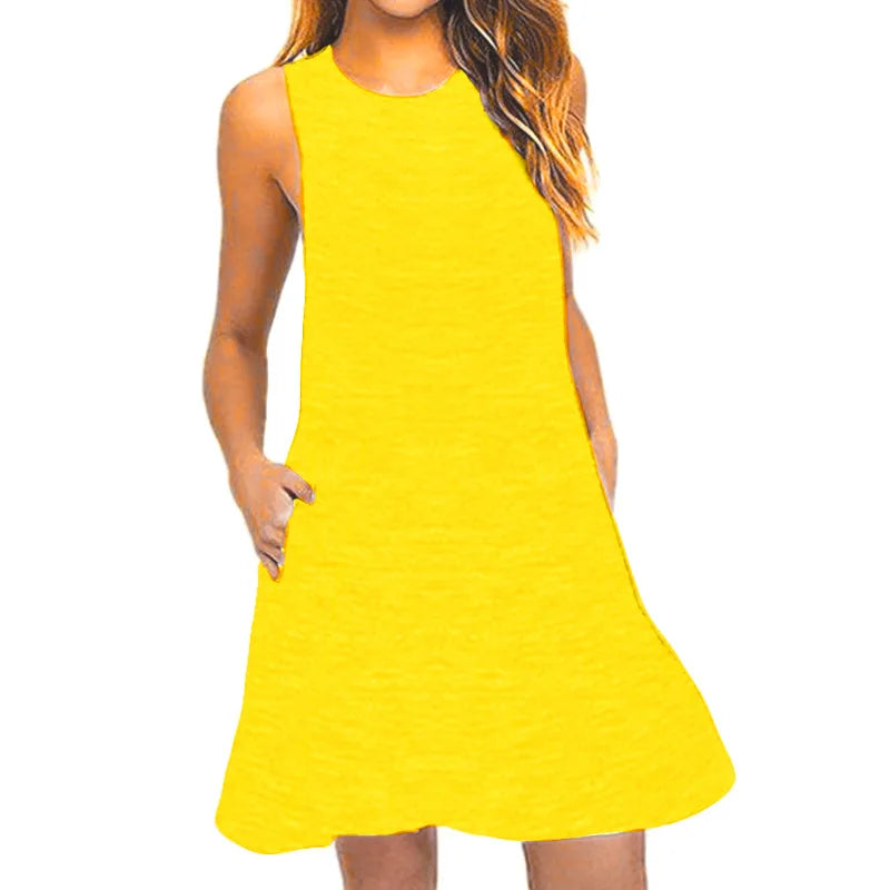 Women's Casual Swing T-Shirt Dress – Loose Beach Cover Up with Pockets Plus Size