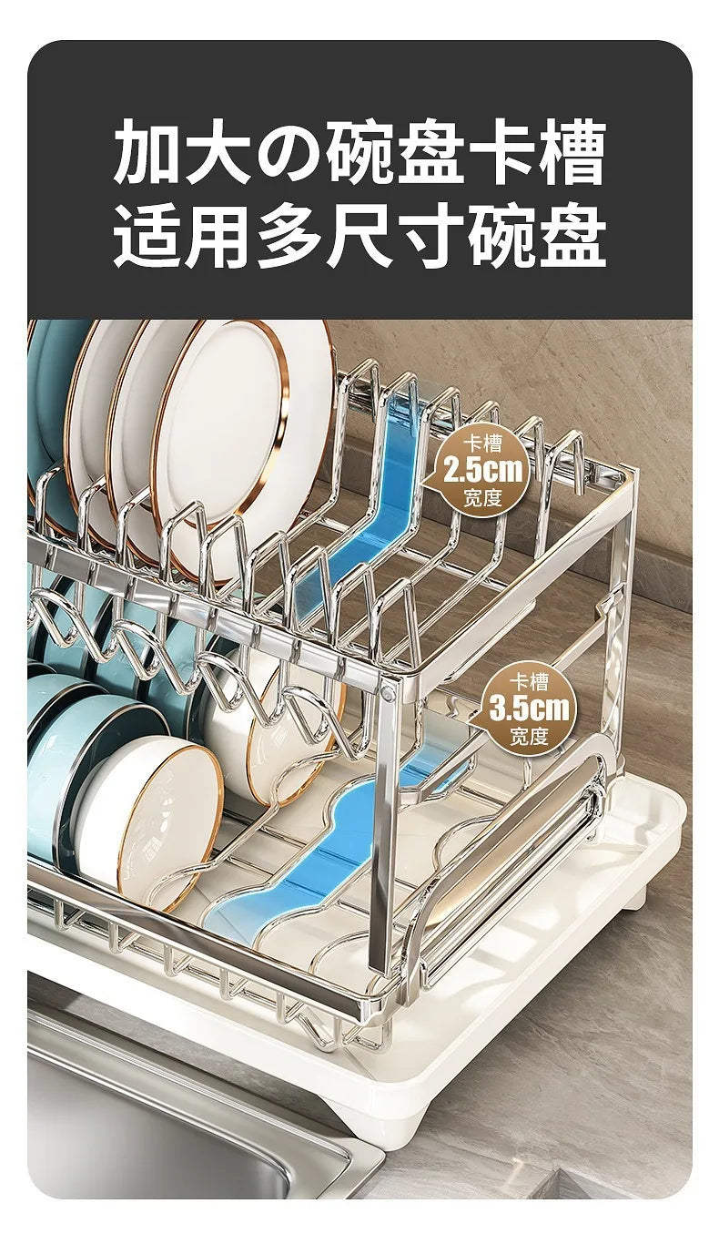 Multifunctional Stainless Steel Dish Drain Rack with Knife Holder – Countertop Bowl, Dish & Sink Organizer