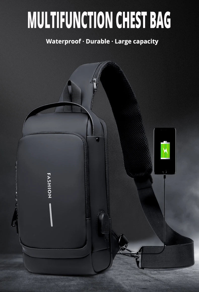 Men's Anti-Theft PU Leather Crossbody Bag – Multifunctional Shoulder & Chest Bag