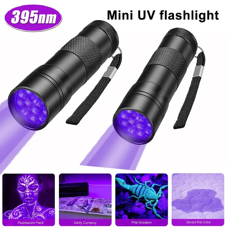 UV Blacklight Flashlight | 9/12 LED 395nm, Pet Urine & Stain Detector, Waterproof Aluminum, Batteries Not Included