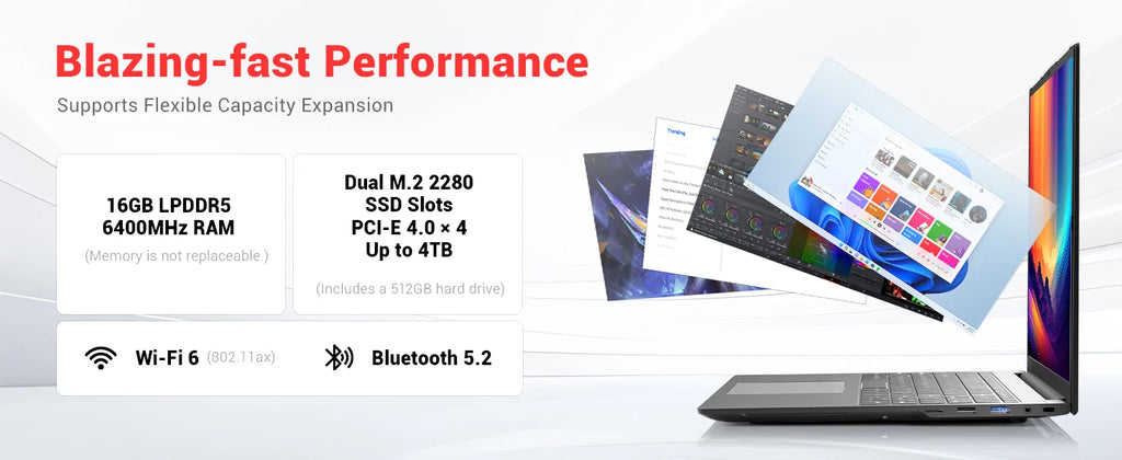 FIREBAT U6B 16" AMD Ryzen 5 6600H Laptop – 16GB LPDDR5, 512GB NVMe SSD, 2.5K 120Hz, Wi-Fi 6, Windows 11