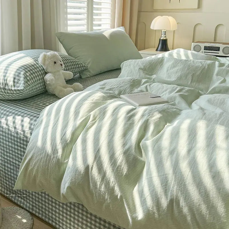 Pink Classic Plaid Duvet Cover Set | Twin & Queen, Flat Sheet & Pillowcase, Soft Home Decor Bedding (No Filler)