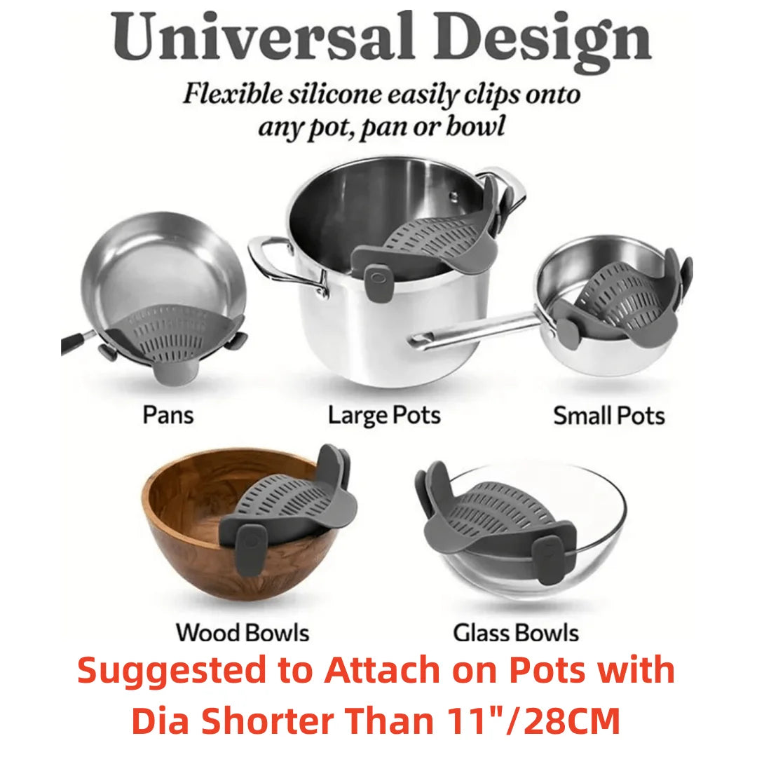 Clip-On Pot Strainer — Adjustable Strainer for Pots, Pans & Bowls