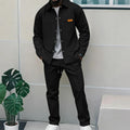 Men's Waffle Textured Zip Placket Jacket & Pants Set – Stylish Casual Spring Autumn 2-Piece