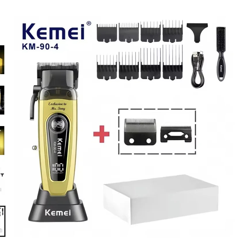 Kemei KM-90 Professional Hair Clipper Set – DLC Blade, Brushless Motor, 11,500 RPM, Cordless Barber Kit