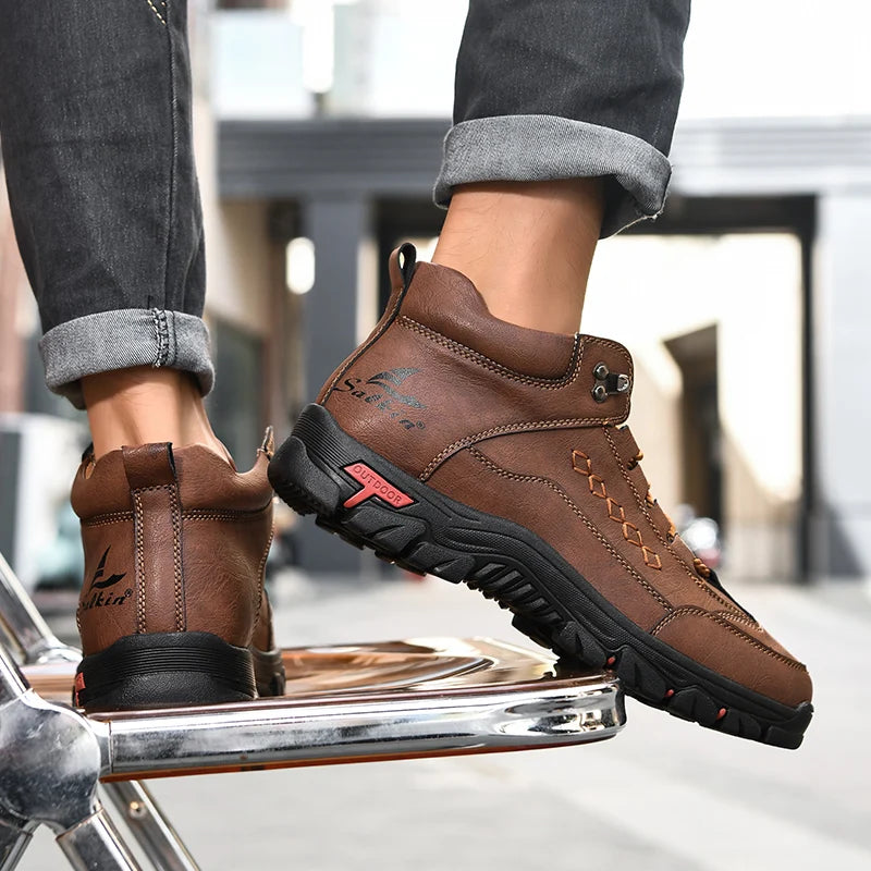 Men's High-Top Lace-Up Hiking Boots – Thick Sole Casual Oversized Boots