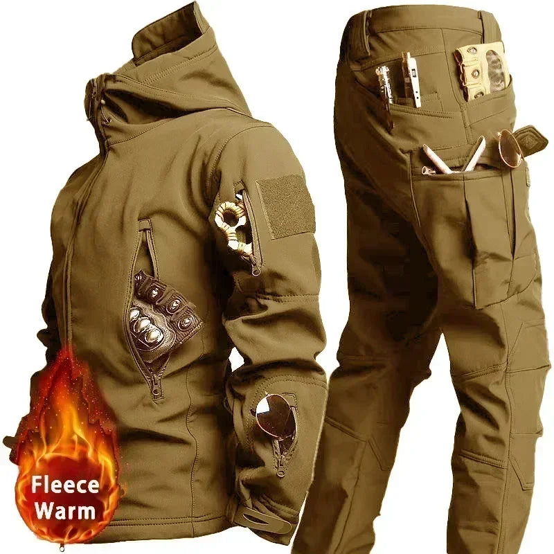 Men's Camo Waterproof Tactical Jacket & Fleece Pants Set – Winter Hunting Outdoor 2-Piece