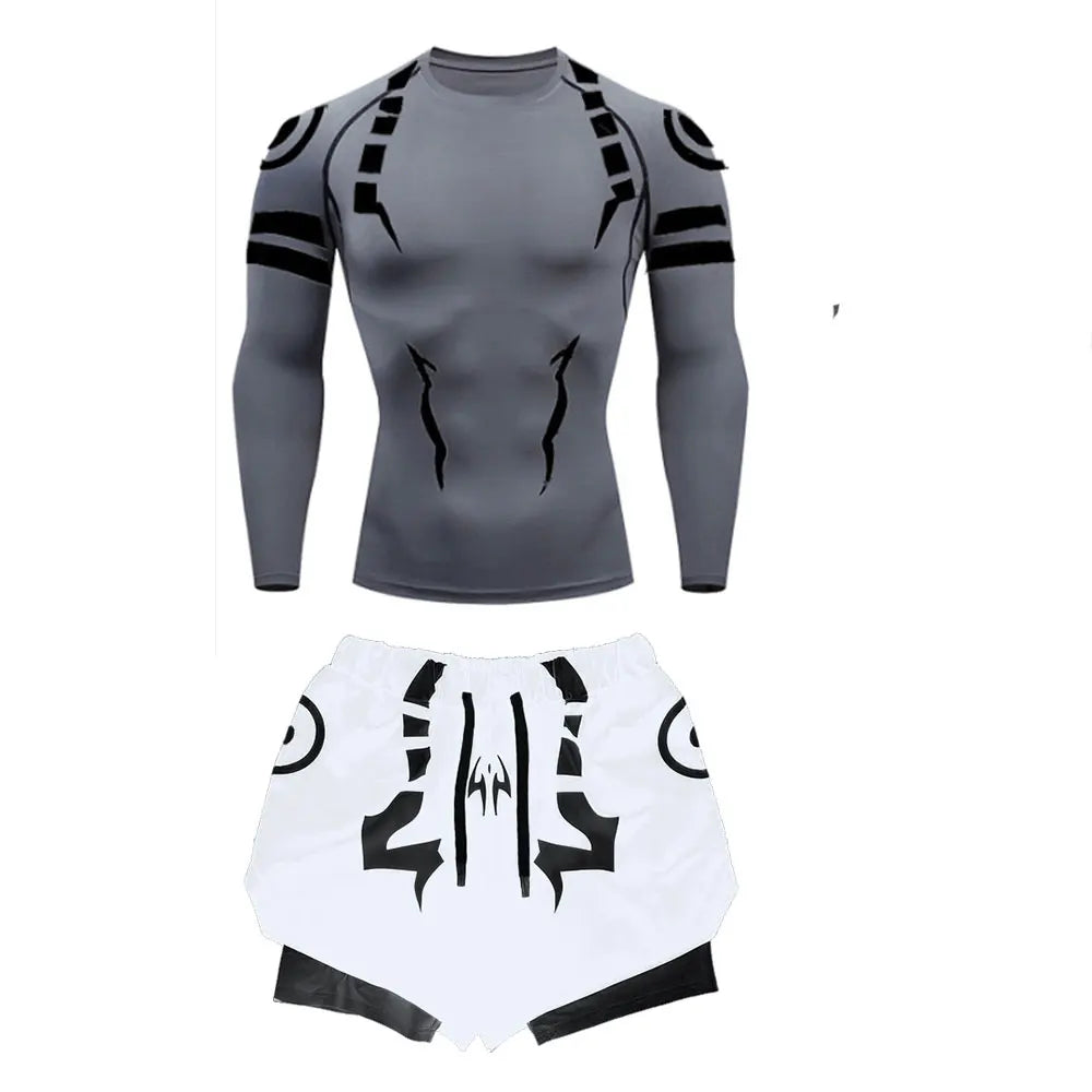 Anime Jujutsu Kaisen 3D Compression Shirt & Gym Shorts – Quick Dry Running Workout Sportswear