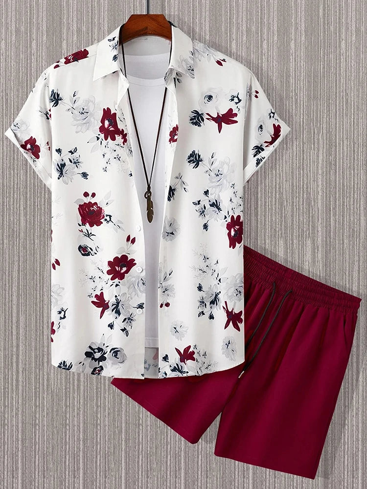 Men's Hawaiian Short Sleeve Shirt & Beach Shorts Set – Summer Vacation 2-Piece