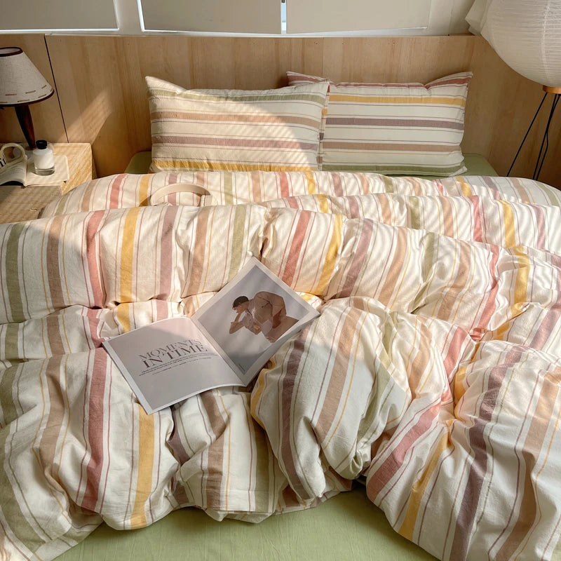 100% Cotton Stripe Bedding Set – Duvet Cover with Pillowcases, Twin to King