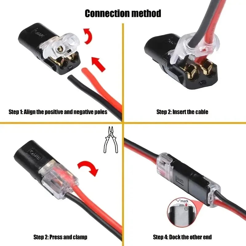 Connect Wires Instantly. No Tools. — H2 2-Pin Pluggable Wire Connectors | Nylon Insulated Copper Quick-Connect Terminal Blocks, 20, 50 & 100 Pack