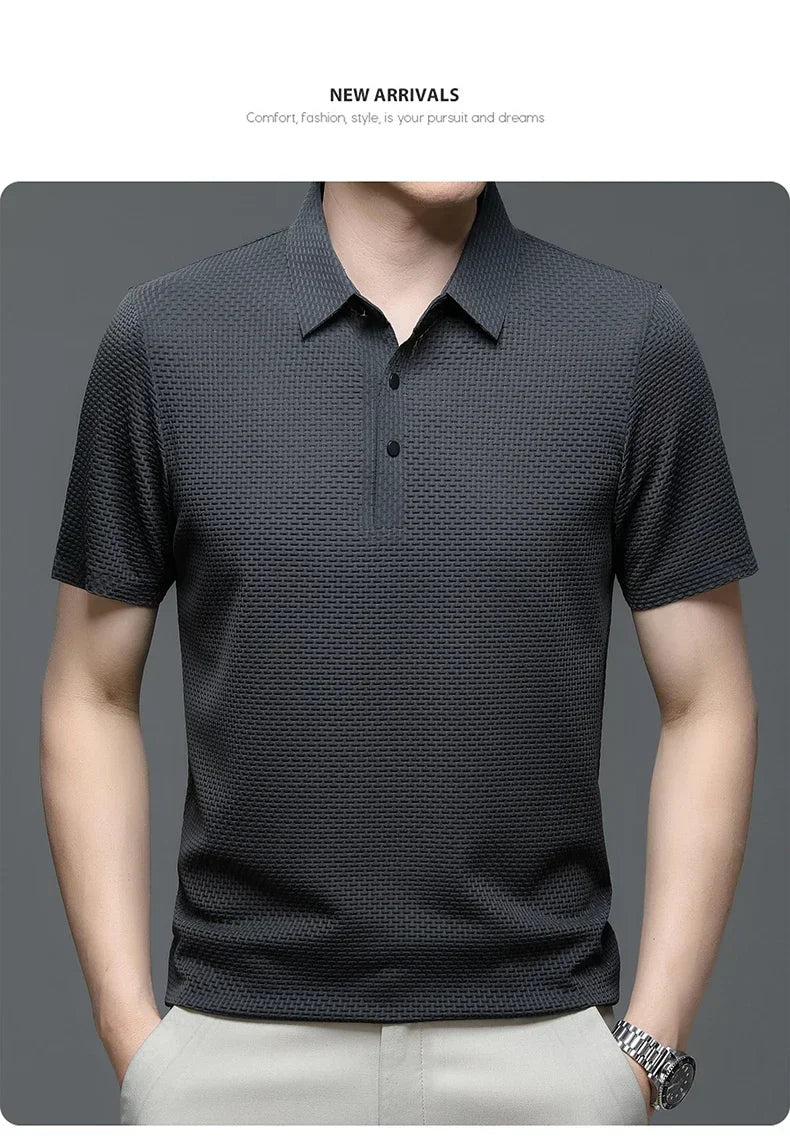Men's Ice Silk Breathable Polo Shirt — Business Casual Short Sleeve Summer Top