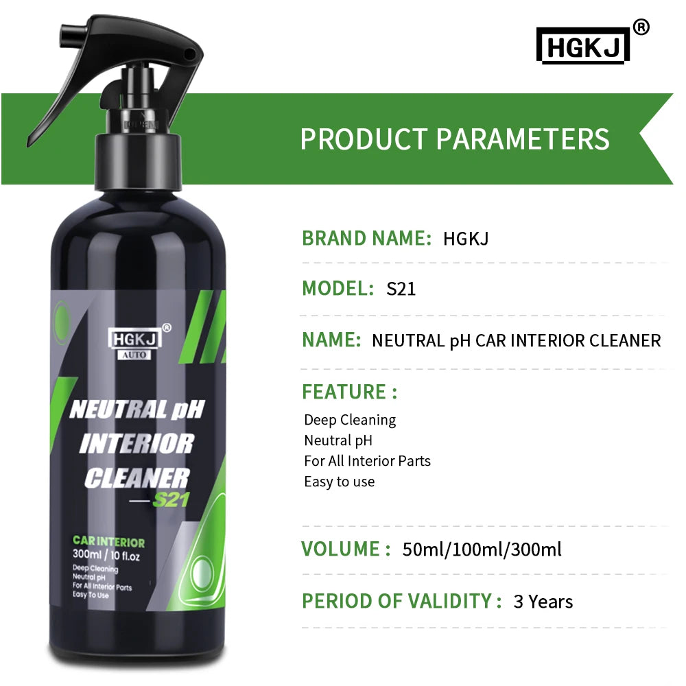 HGKJ S21 Car Interior Cleaner Spray — Water-Free Multipurpose Auto Dash, Leather & Fabric Cleaner
