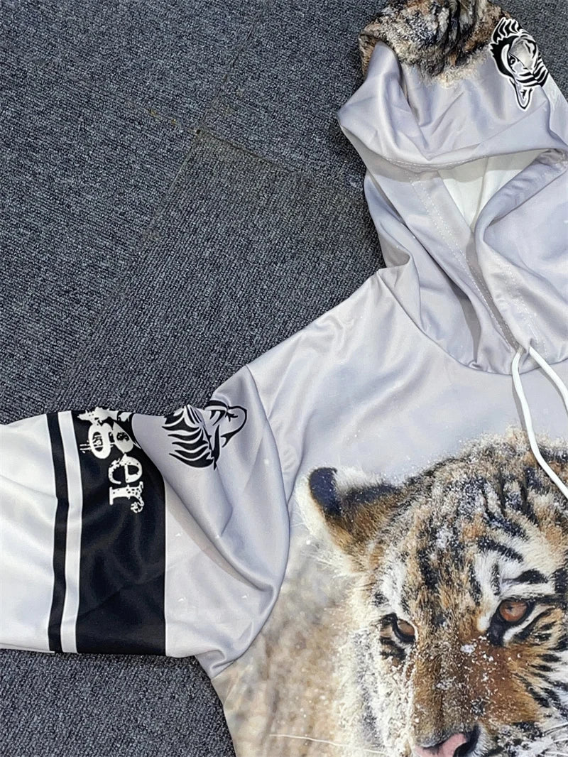 Men's 3D Tiger Print Hoodie & Pants Tracksuit Set – 2-Piece Sportswear