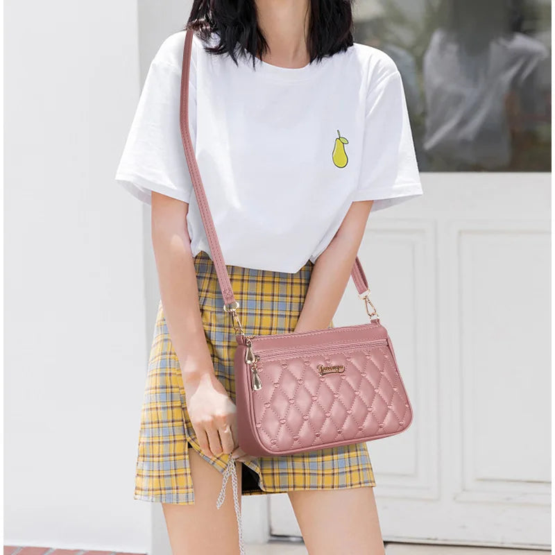 Embroidery Leather Messenger Bag – Women's Handbag with Hair Ball Charm in 12 Colors