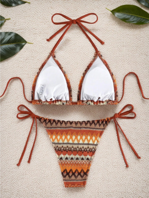 2026 Women's Knitted Striped Bikini Set | Triangle Bra, Suspender Halter, Backless, High Waist, 2-Piece Swimwear S-L
