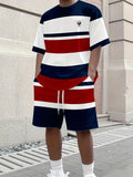 Men's Spliced Print T-Shirt & Shorts Set – Breathable Summer Sports Co-Ord