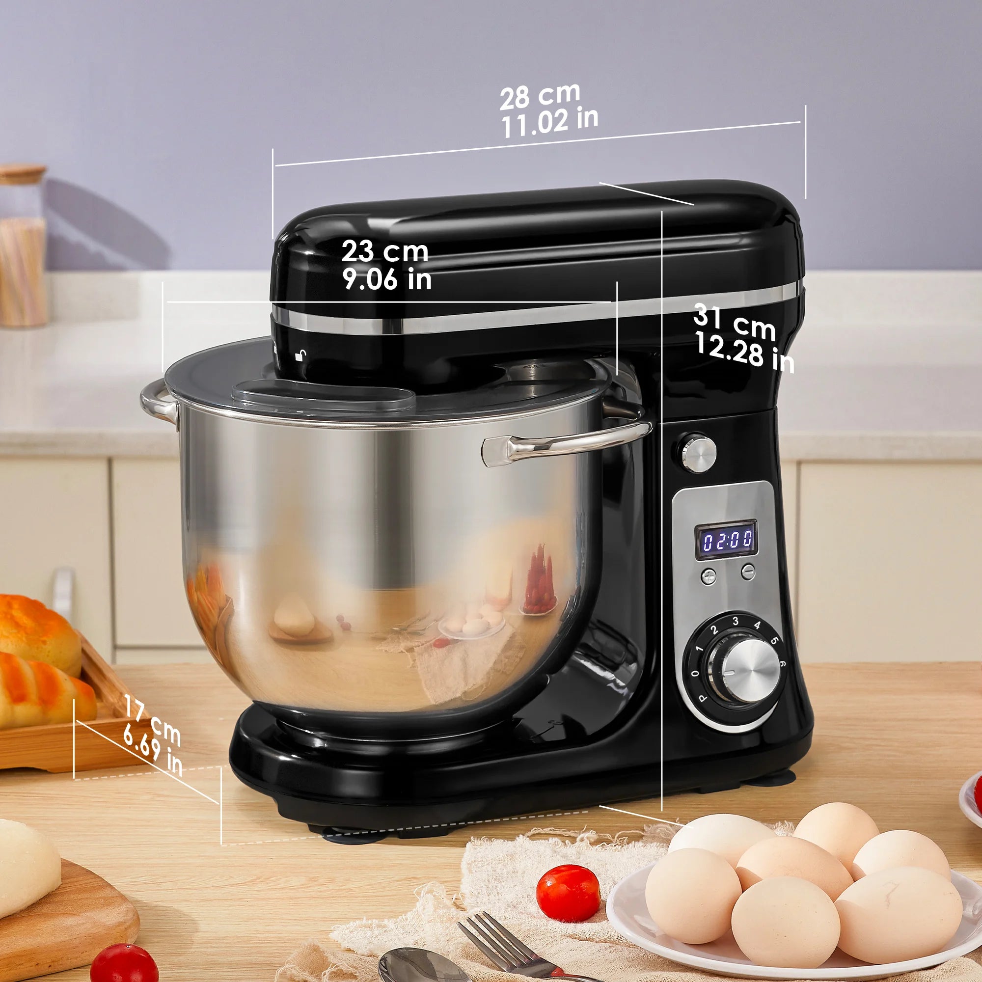 6L 1200W Stand Mixer — Quiet DC Motor, 6-Speed, Dough Kneader & Egg Whisk