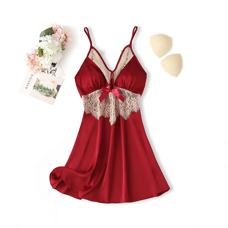 Lace Satin Suspender Nightgown — Sexy Chemise Sleep Dress