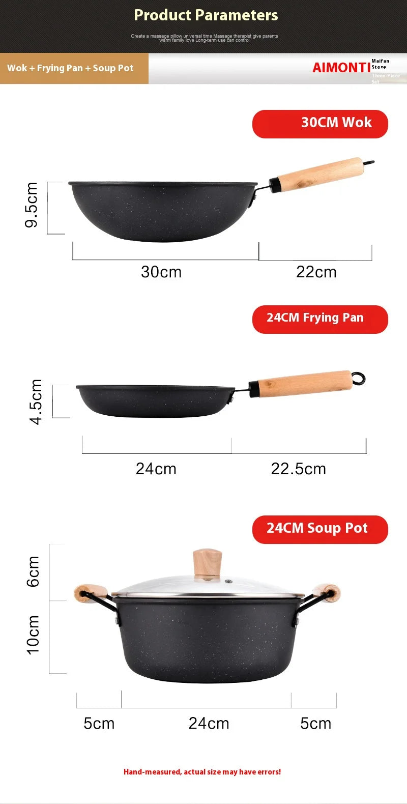 3-Piece Nonstick Cookware Set – Wok, Soup Pot & Frying Pan