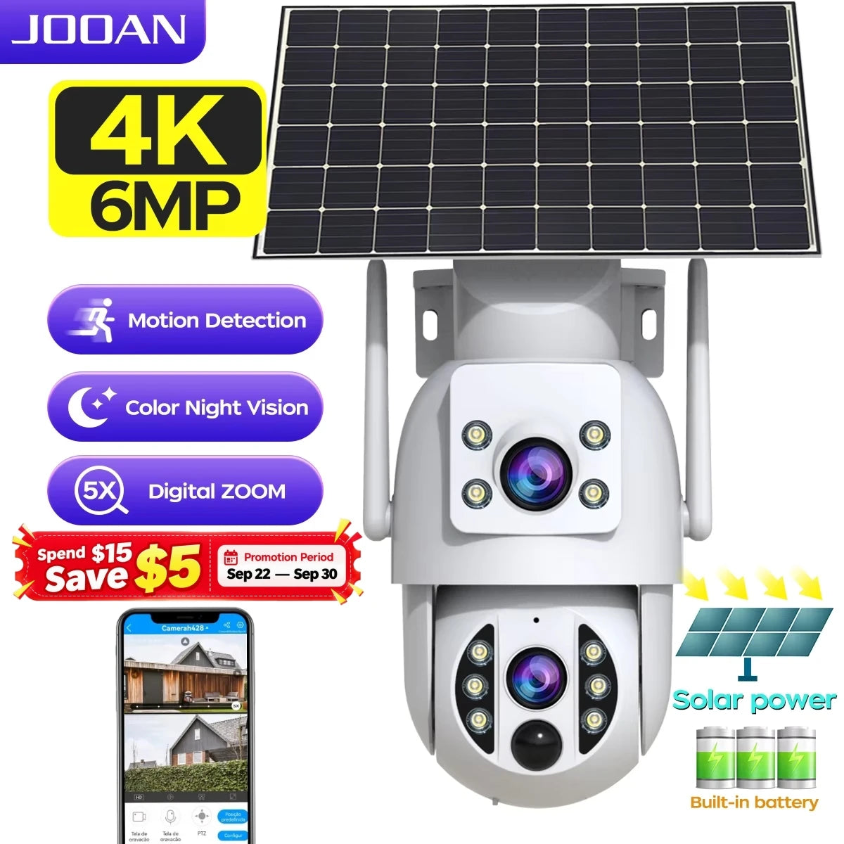 JOOAN Solar Wi-Fi Security Camera with Motion Alerts