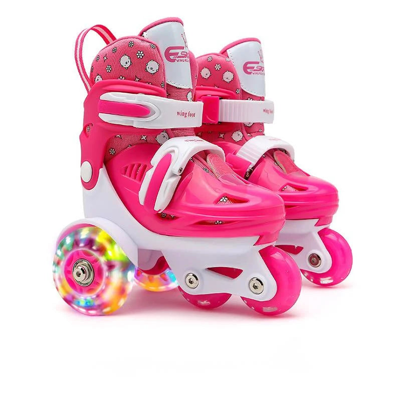 Children's Double Row PU Roller Skates – High Elastic, Adjustable Size for Ages 2-8 Kids