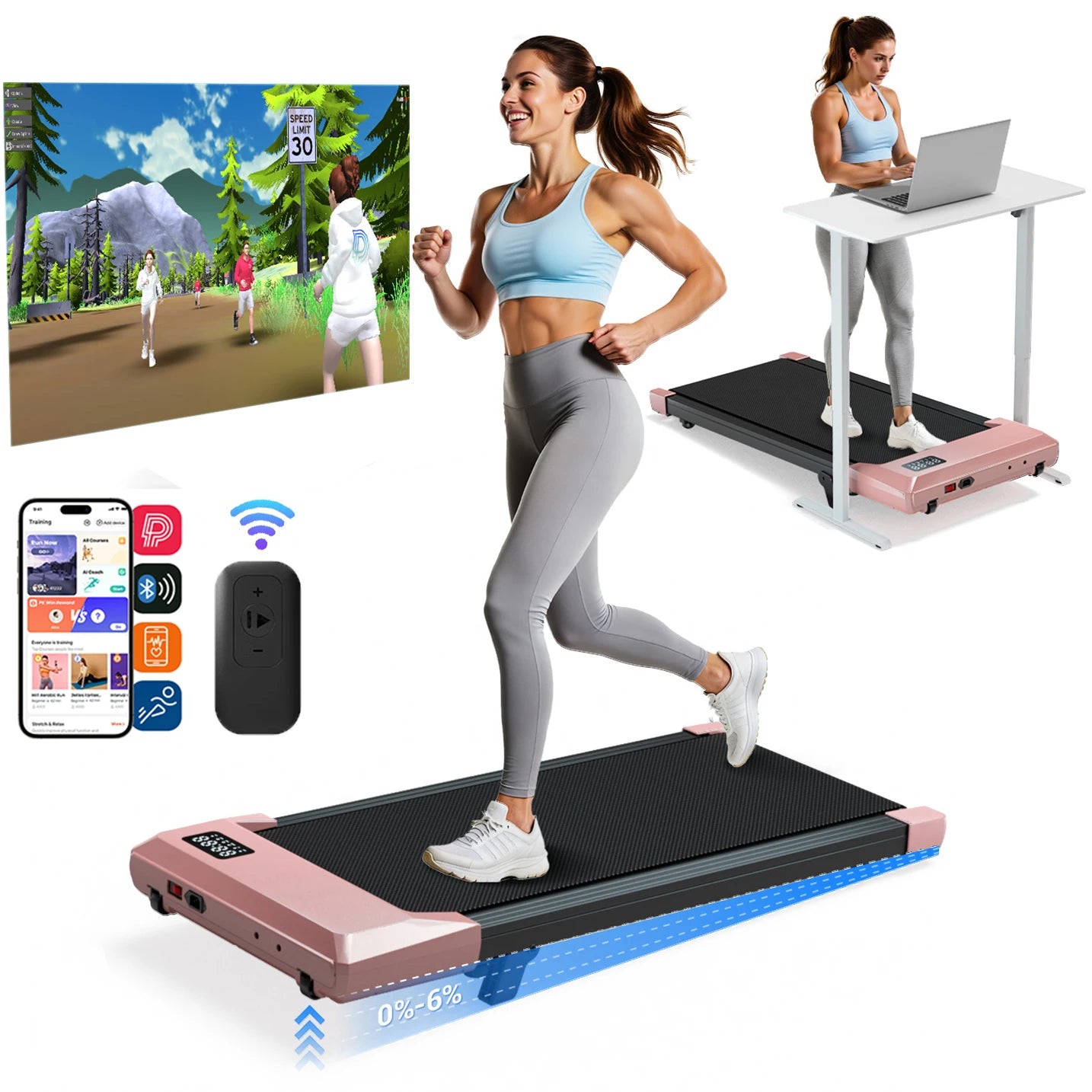 Under Desk Treadmill Walking Pad — 2.5HP, 300 lb Capacity, Bluetooth App, LED Display