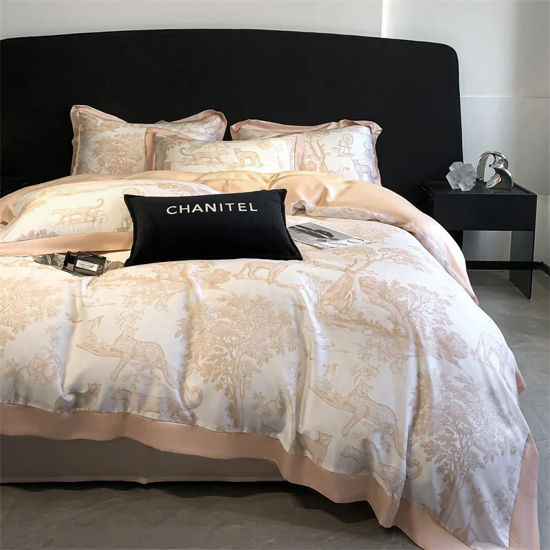 Eucalyptus Lyocell Bedding Set – Silky Soft Forest & Leopard Print Duvet Cover, Bed Sheet & Pillowcases