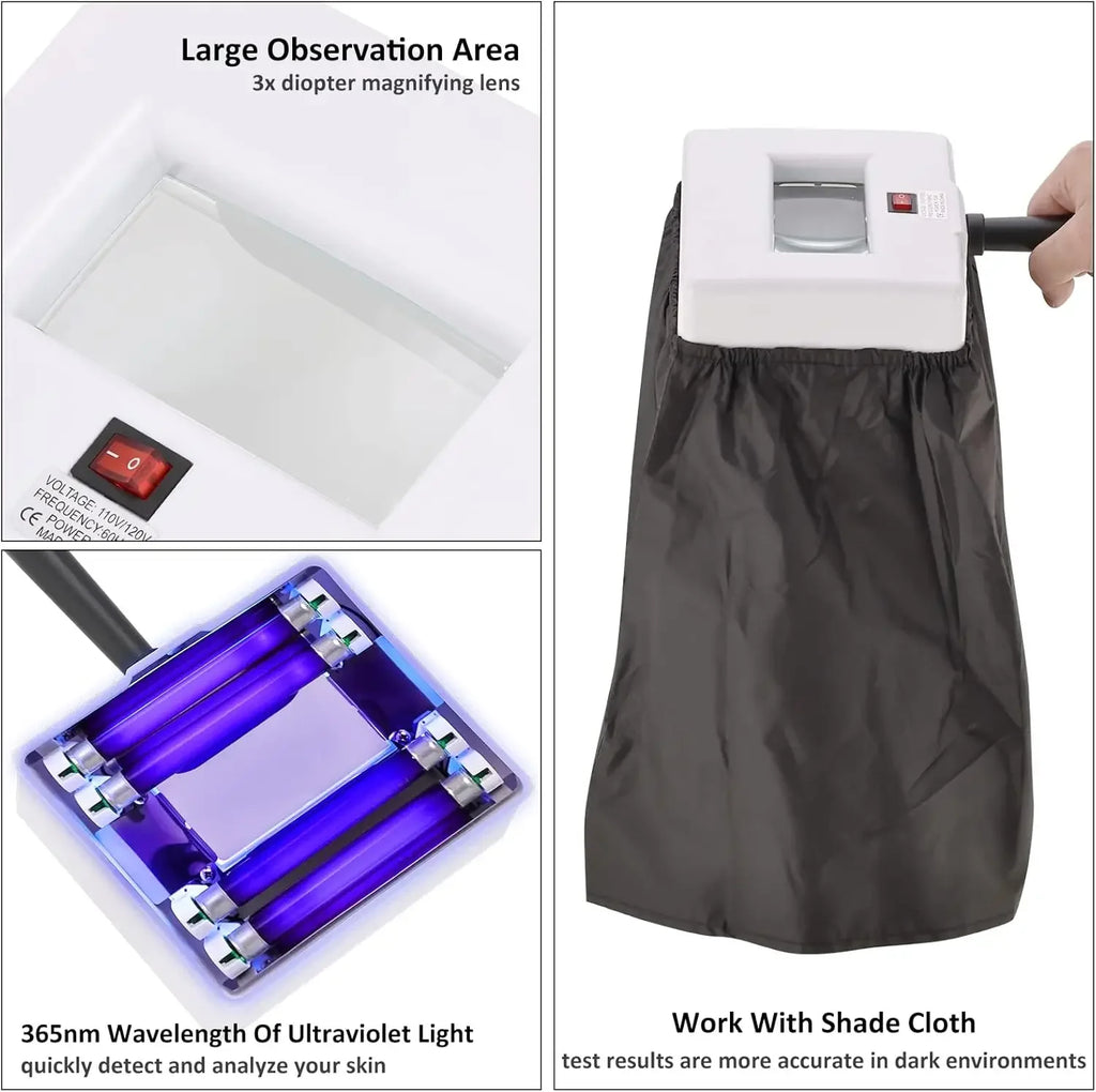 Wood's Lamp UV Skin Analyzer – 365nm UV Light Skin Scanner with 3x Magnifying Lens for Home & Salon Use