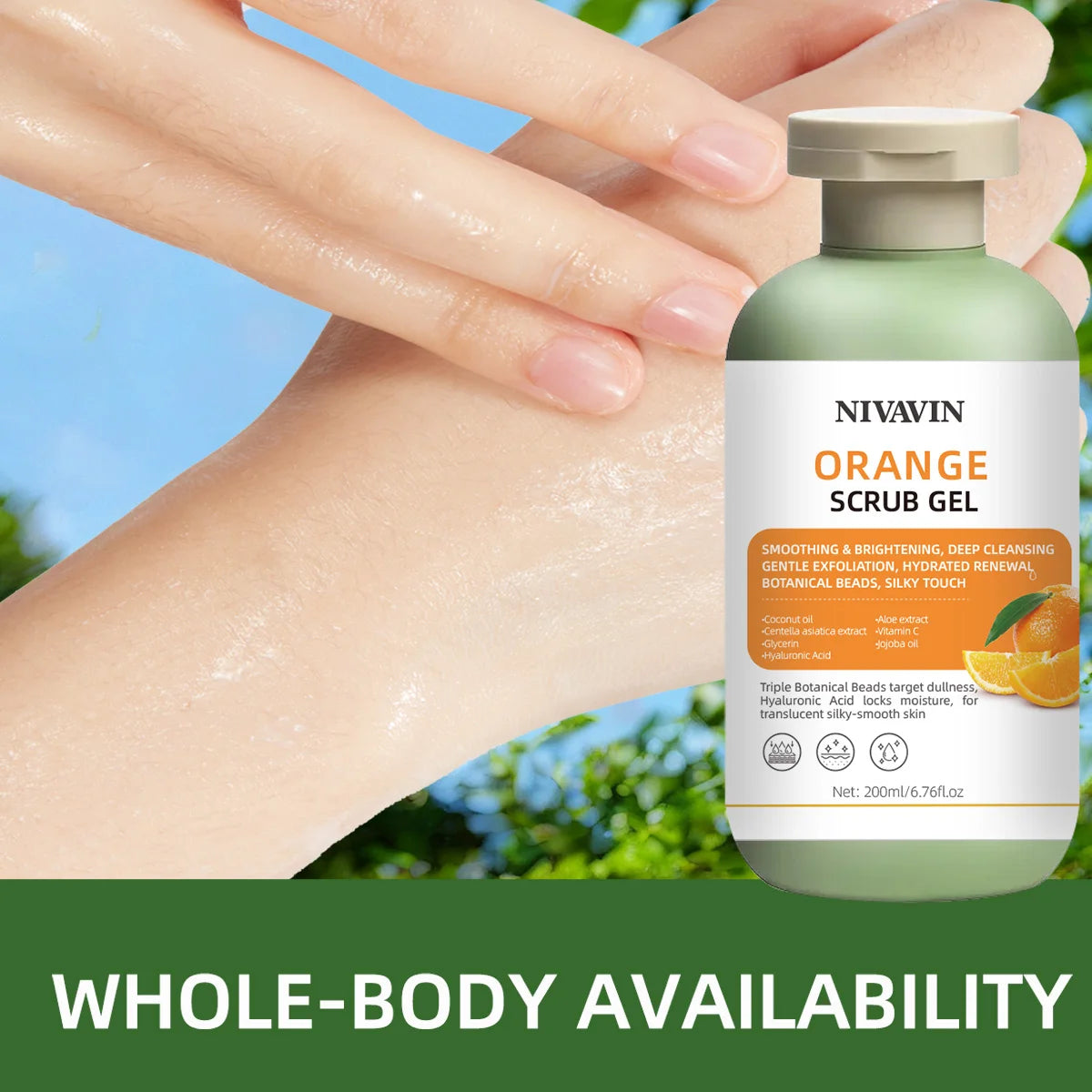 NIVAVIN Orange Body Scrub Gel – Exfoliating, Moisturizing & Brightening for All Skin Types, 200ml