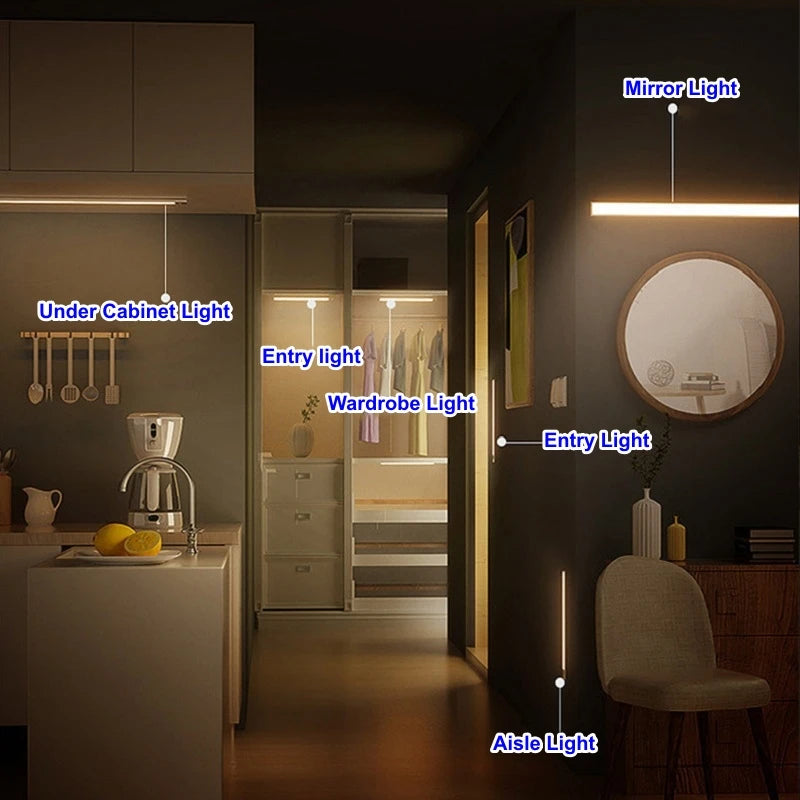 Wireless Motion Sensor LED Bar Light – USB-C Rechargeable, Magnetic Cabinet Lamp, 3 Color Temps, 4 Sizes