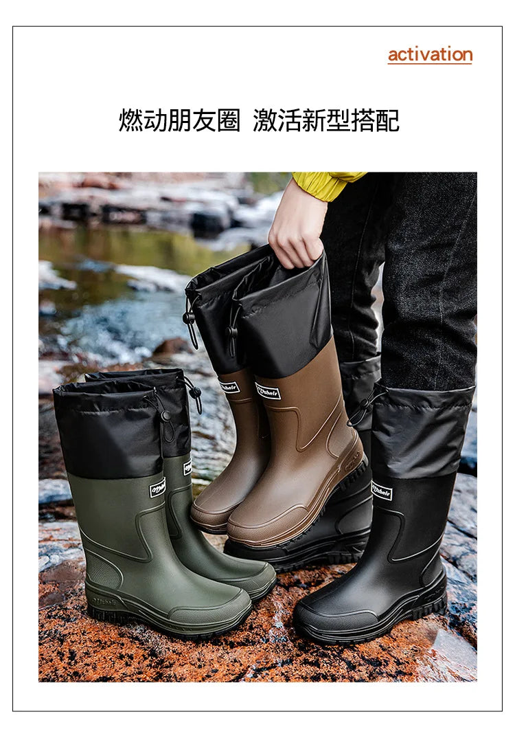 Men's Mid-Calf PVC Rain Boots with EVA Insoles