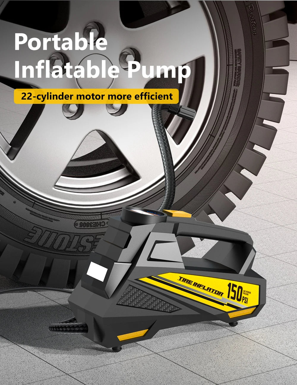 CARSUN 12V Corded Tire Inflator with Digital Gauge