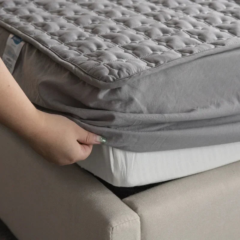 5-Sided Embossed Cotton Quilted Mattress Protector – Washable Anti-Mite Topper, Multiple Sizes