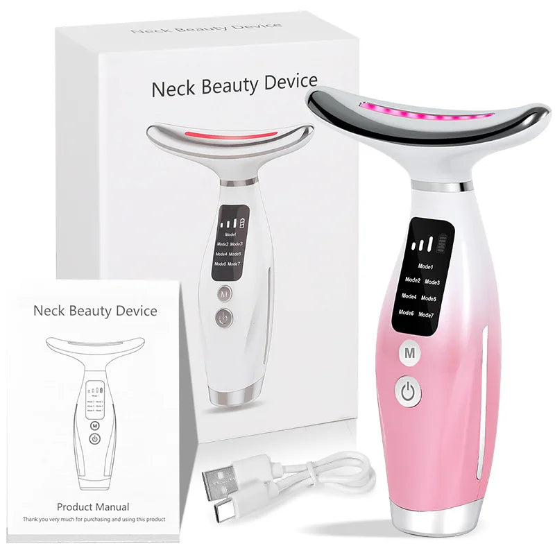 7-Color LED EMS Facial & Neck Massager – Microcurrent Vibration Beauty Device for Face & Shoulders
