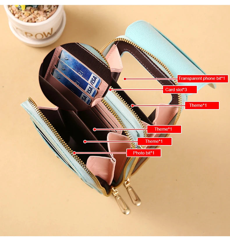 Women Crossbody Shoulder Bags Wallets Touch Screen Cell Phone Purse Soft Leather Strap Handbag for Female Luxury Messenger Bags