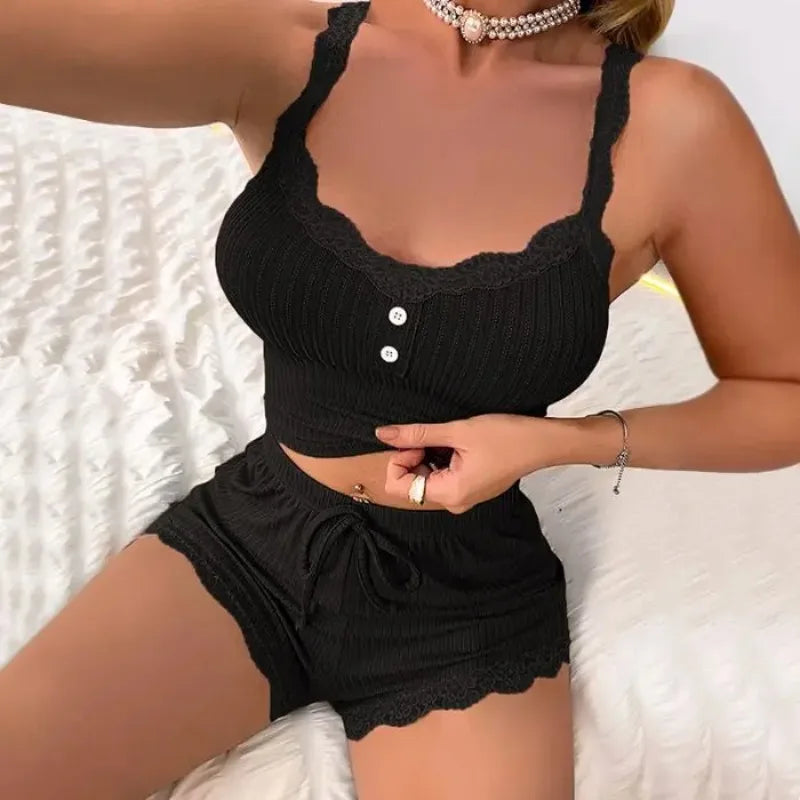 Women's Summer Pajama Set | Sexy Sleepwear Cami Top & Trousers Lounge Suit