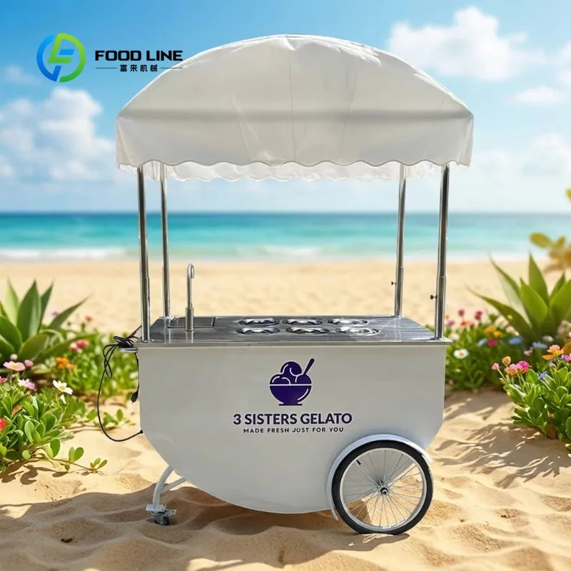 Custom Vintage Ice Cream Cart with Wheels – Portable Push Cart for Events, Parties & Wedding Catering