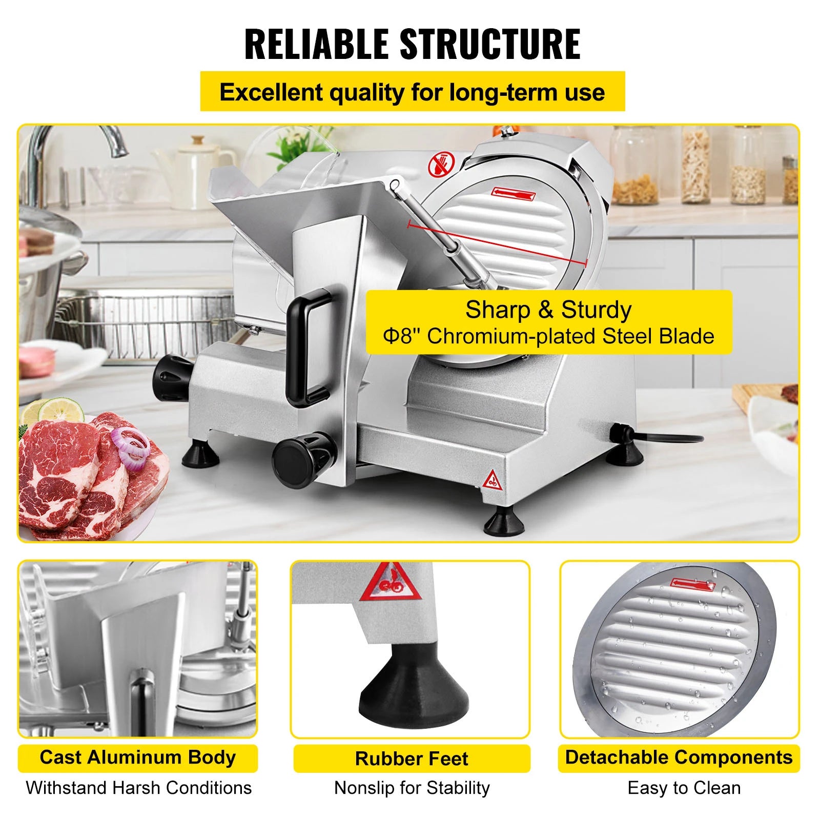 Electric Meat Slicer 8"/10" — Carbon Steel Blade, Adjustable Thickness for Deli, Meat & Cheese