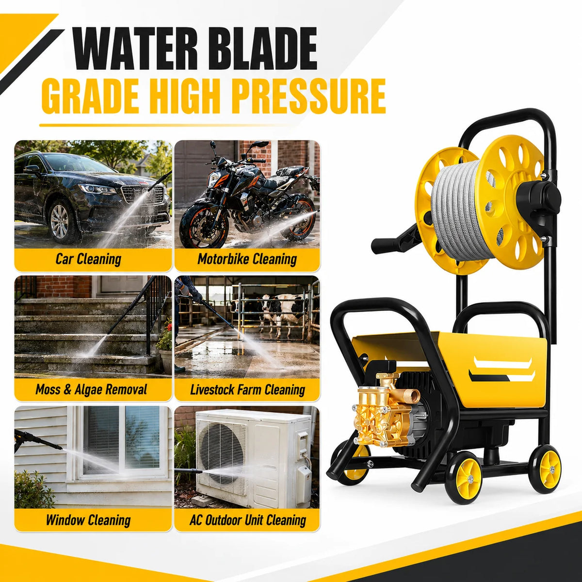 220V Household High Pressure Car Washer Portable Boost Water Gun with Roller Mobile Cleaning Machine for Car Yard Washing