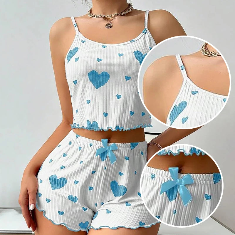 Women's 2-Piece Tank Top & Shorts Pajama Set | Soft Casual Love Print Sleepwear