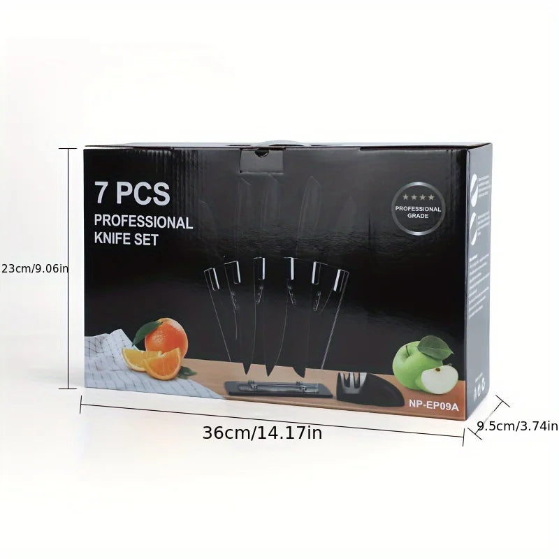7-Piece Black Professional Chef Knife Set with Acrylic Holder – High Carbon Stainless Steel, Non-Stick Blades