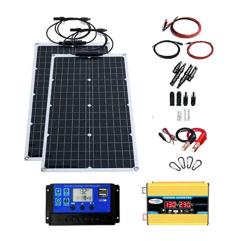 4000W Solar Panel Kit – 12V to 110V/220V with 6000W Inverter & 12V Battery Charging for Home, RV & Emergency