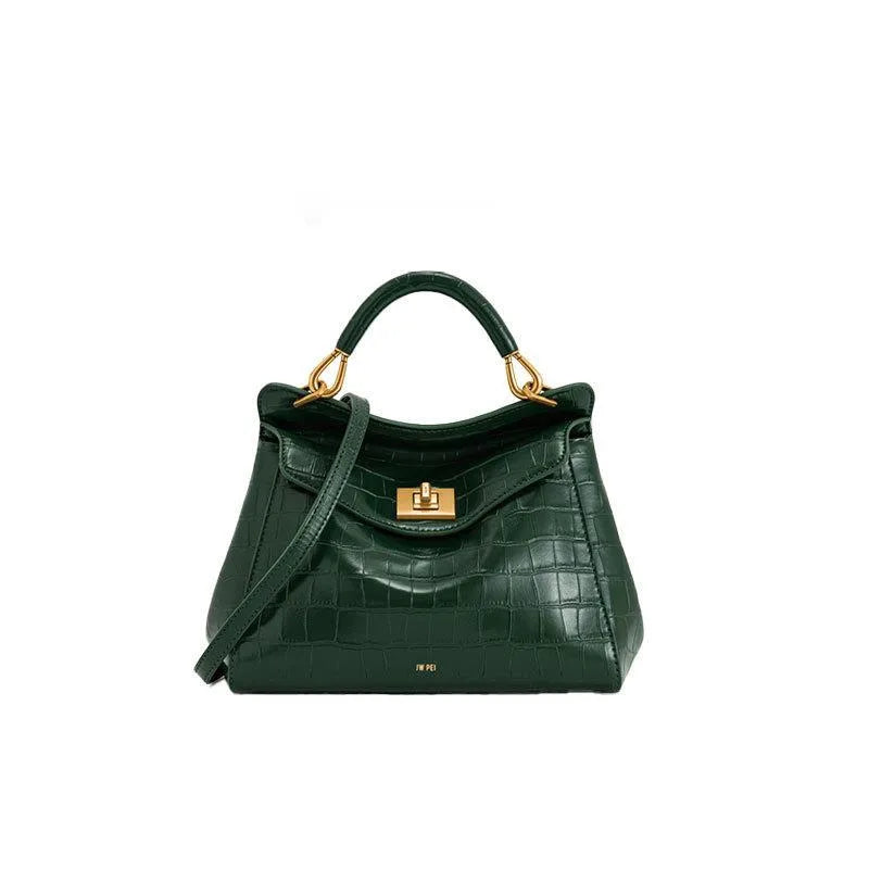 Lucia Lock PU Croco Shoulder Crossbody Bag – Luxury Light Fashion Tote for Women