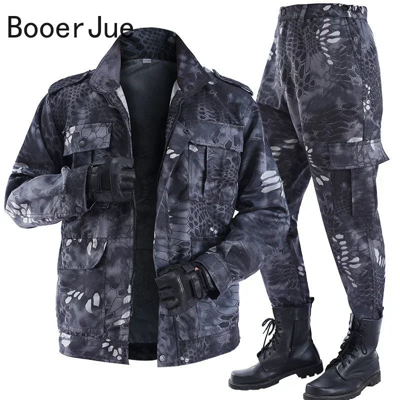 Men's Python Pattern Tactical Tracksuit – Wear-Resistant Designer Outdoor Suit (M–4XL)