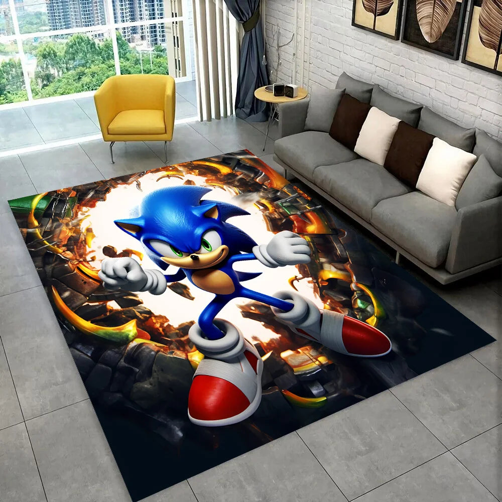 3D Retro Sonic Area Rug – Non-Slip Kids Carpet for Bedroom, Living Room & Playroom