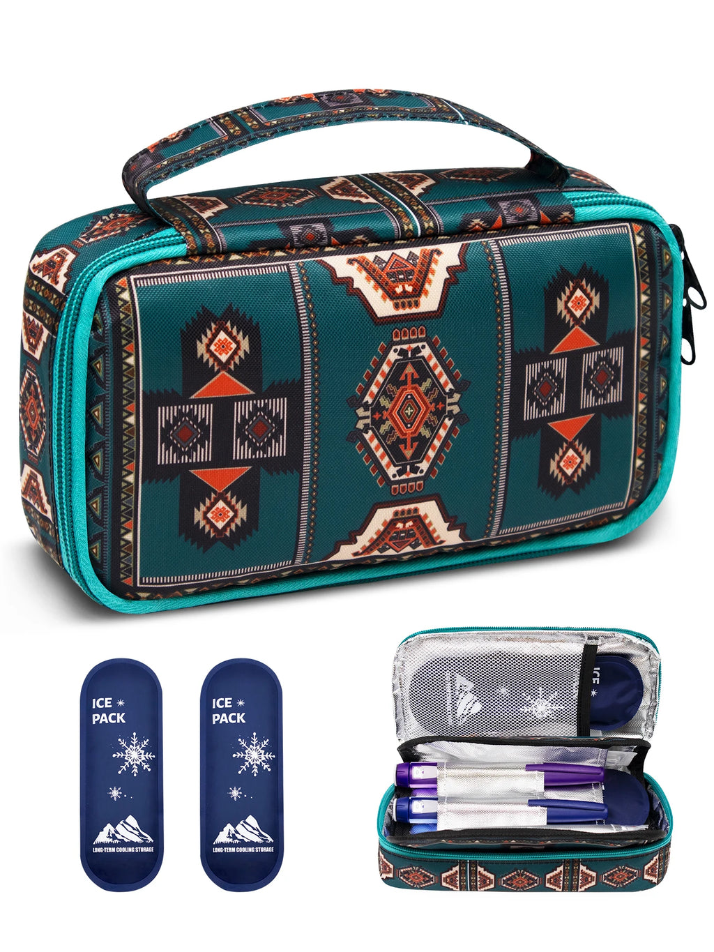 Large Portable Insulin Cooler Travel Bag – Lightweight Boho Flower Print for Outdoor Camping & Travel